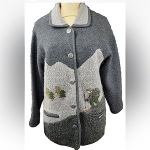 GADDY COLLECTION Vintage Wool Blend Embroidered Jacket Cardigan Sweater